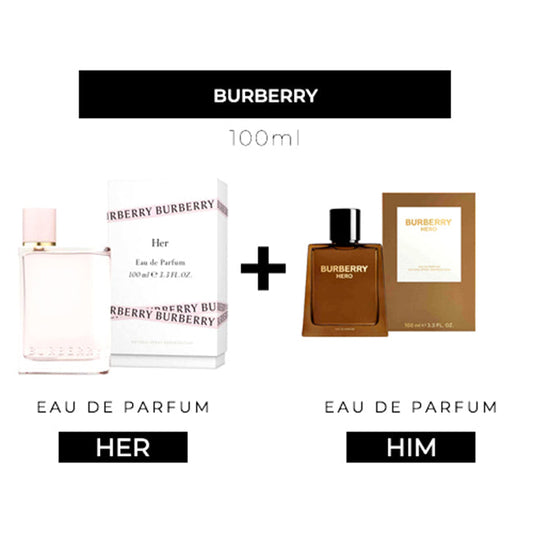 Burberry Her 100ml EDP Women + Burberry Hero 100ml EDP Men by Burberry