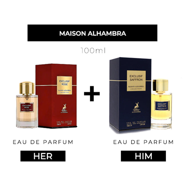 Exclusif Rose 100ml EDP Women + Exclusif Saffron 100ml EDP Men by Maison Alhambra