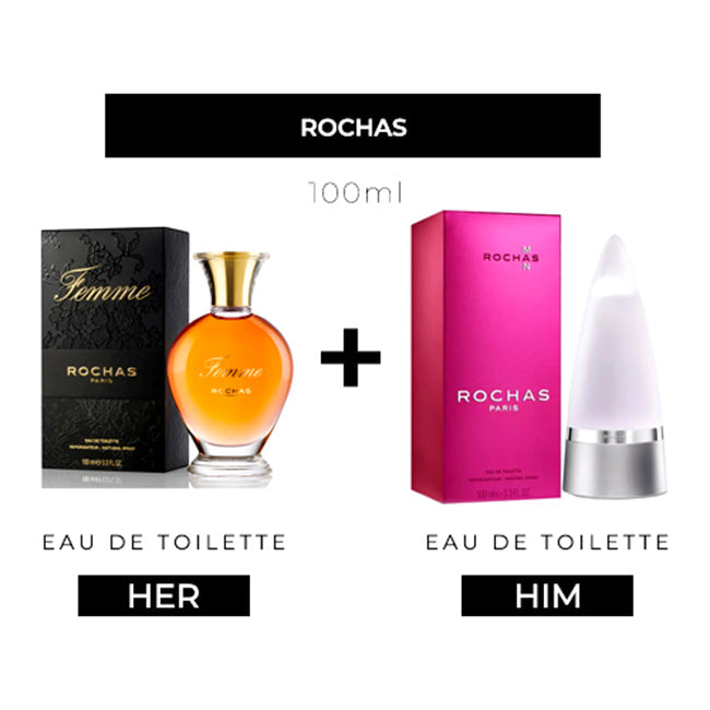 Rochas Femme 100ml EDT Women + Rochas Man 100ml EDT Men by Rochas