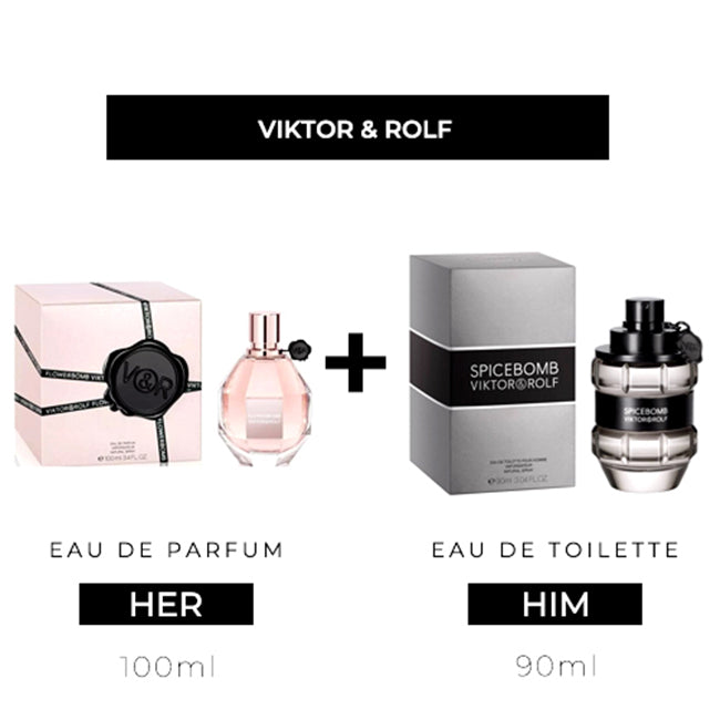 Flowerbomb 100ml EDP Women + Spicebomb 90ml EDT Men by Viktor & Rolf