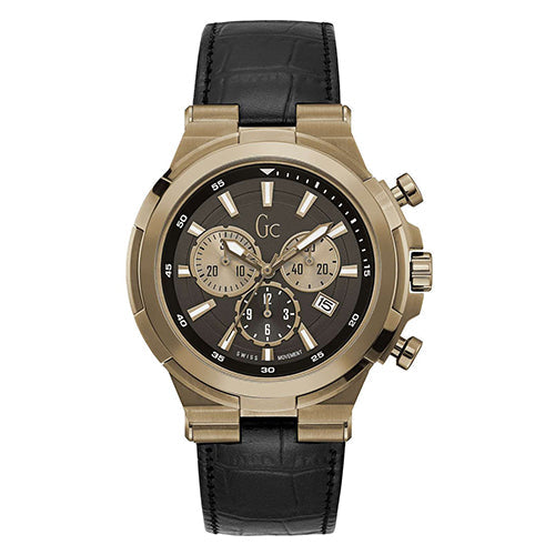 Guess Y23012G Gold Black Leather Chronograph Men's Watch