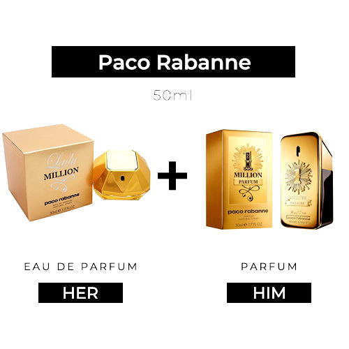 Lady Million 50ml EDP Women + One Million Parfum 50ml Men by Paco Rabanne